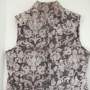 Croft & Barrow Womens VEST Quilted Zip Size SMALL Pockets Mocha Swirl Pattern